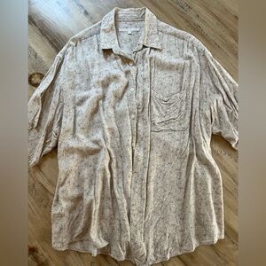 Perry Ellis Beige Floral Short-Sleeve Button-Down Shirt